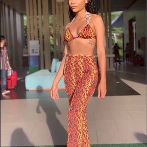 Two piece orange leopard set.